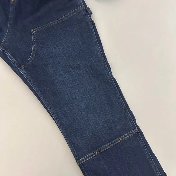 Carhartt Bib Overalls Womens 12/14 Short Dark Wash Denim Rugged Flex Double Knee - Picture 6 of 11